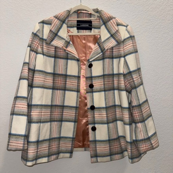 Lands' End Jackets & Blazers - Lands' End Womens Sz L-XL Pastel Plaid Coat Winter Jacket Preppy Luxury Academia